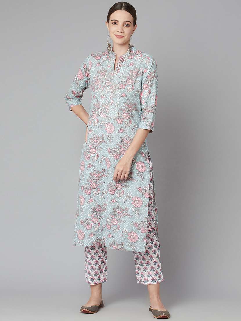 grey cotton kurta pant  set