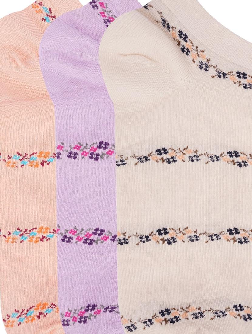 low ankle length floral pattern cotton socks (pack of 3) - 18054719 - Standard Image - 2