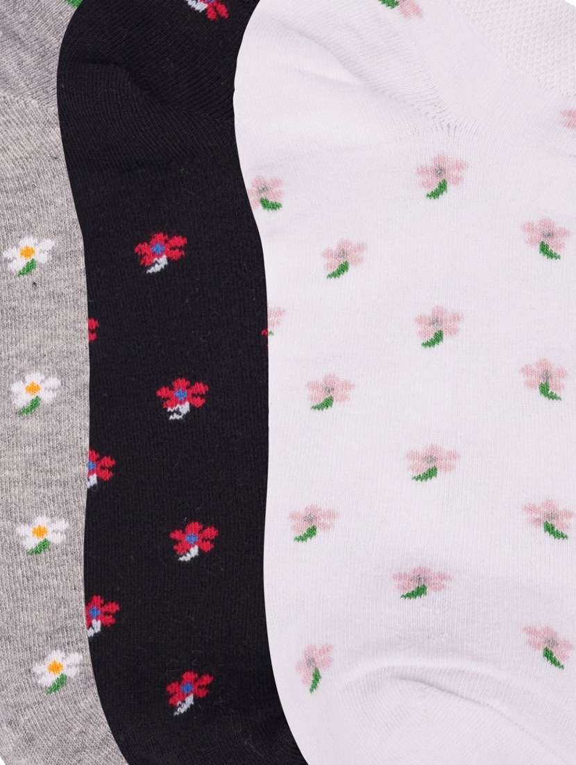 low ankle length flower pattern cotton socks (pack of 3) - 18054731 - Standard Image - 2