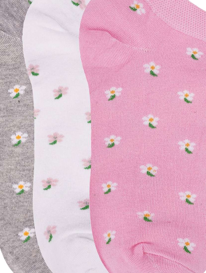 low ankle length flower pattern cotton socks (pack of 3) - 18054733 - Standard Image - 2