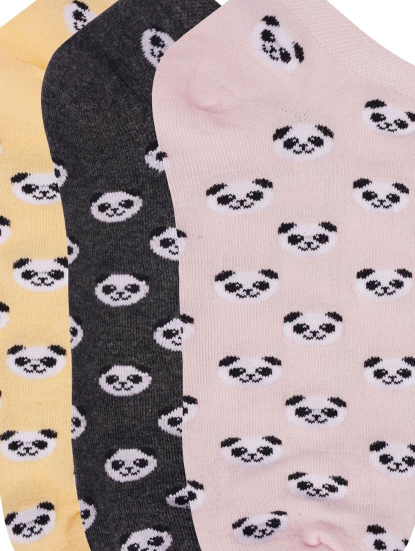 low ankle length panda pattern cotton socks (pack of 3) - 18054737 - Standard Image - 2