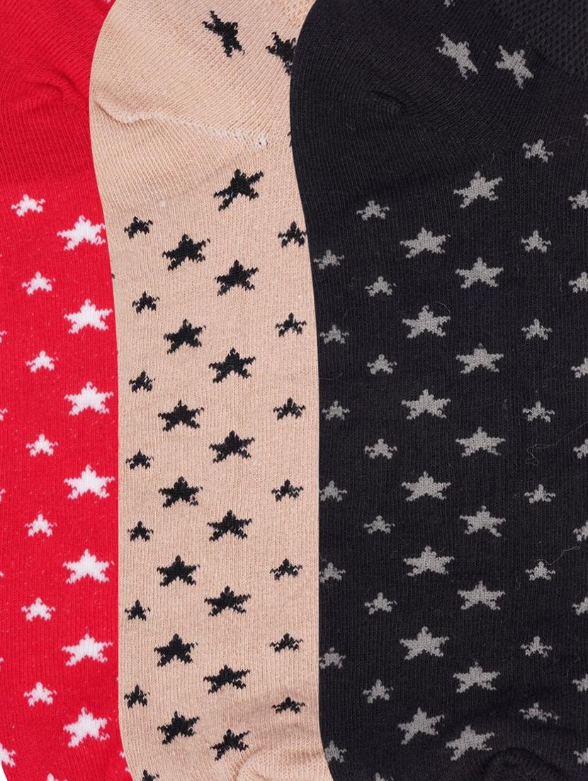 low ankle length star pattern cotton socks (pack of 3) - 18054740 - Standard Image - 2