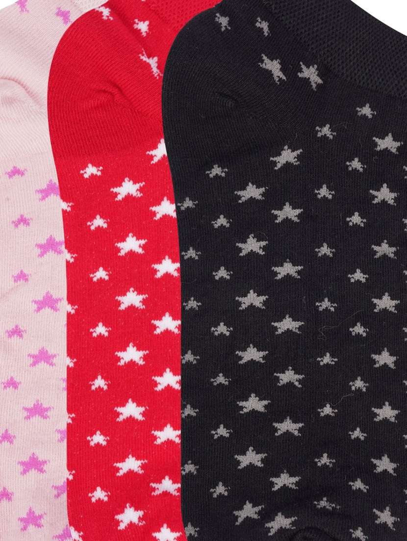 low ankle length star pattern cotton socks (pack of 3) - 18054742 - Standard Image - 2