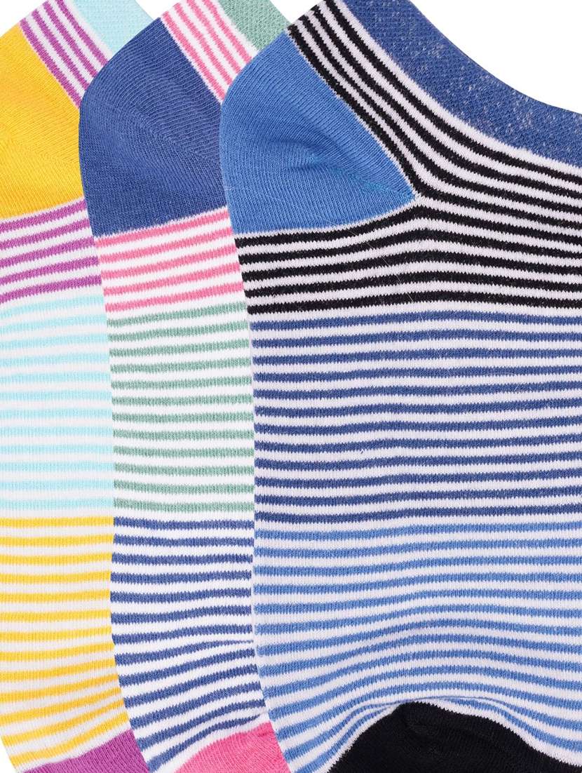 low ankle length colored stripes cotton socks (pack of 3) - 18054744 - Standard Image - 2