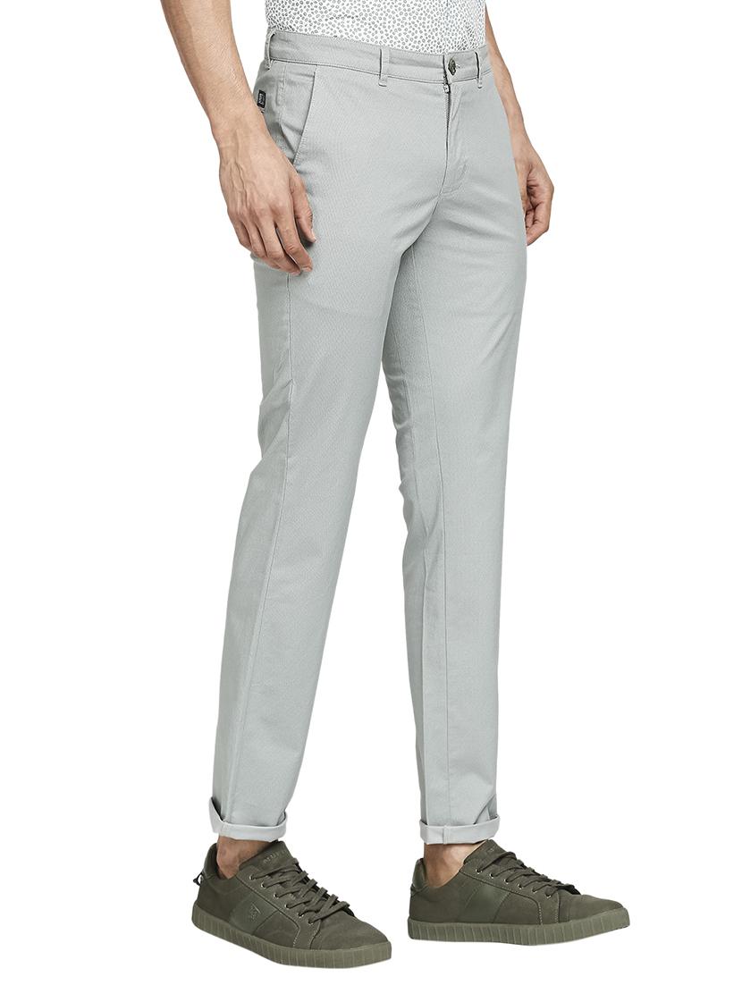 grey solid flat front casual trouser - 18055647 - Standard Image - 2