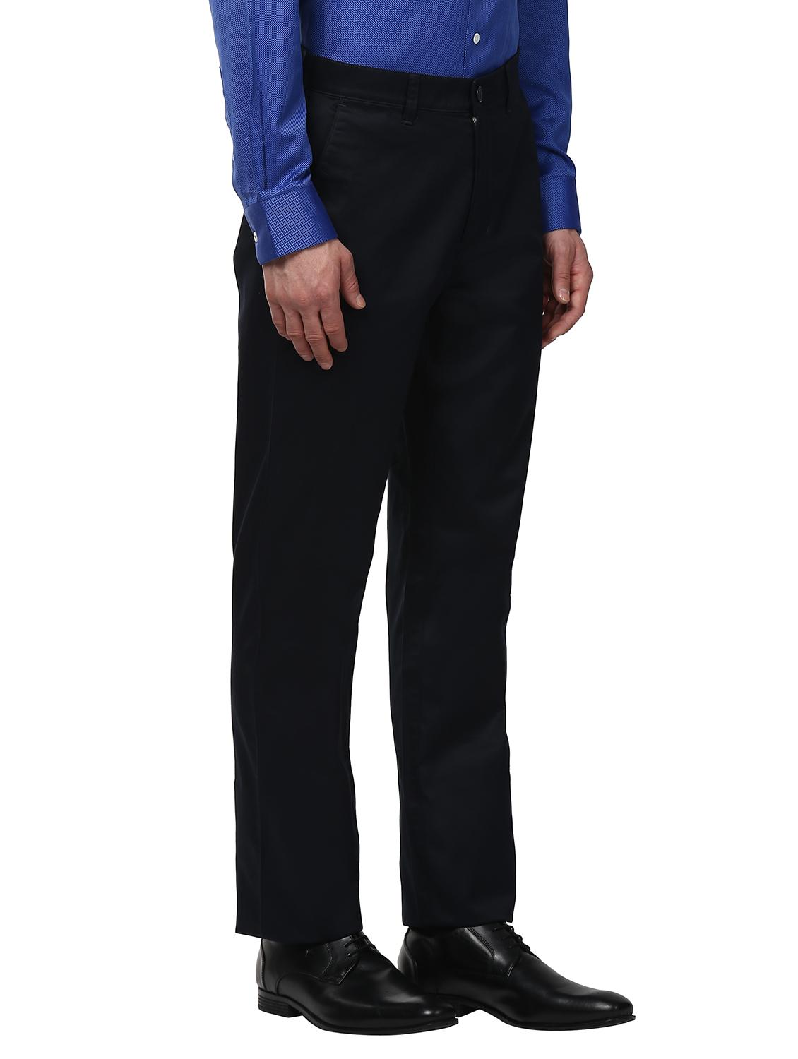 blue solid flat front casual trouser - 18055652 - Standard Image - 2