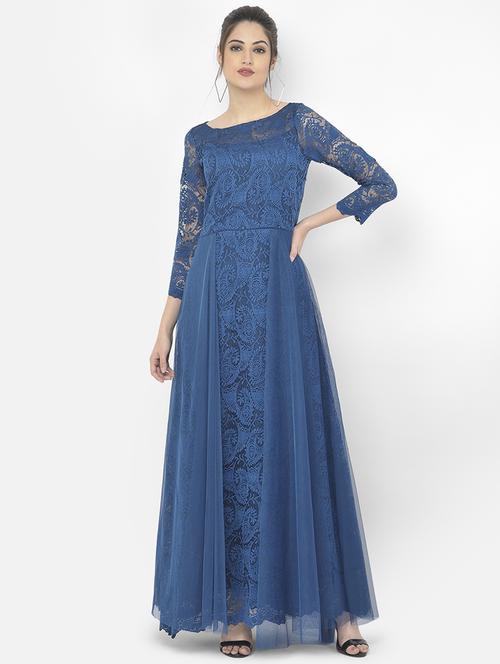 women self design three quarter sleeve a-line maxi dress - 18056475 - Standard Image - 0