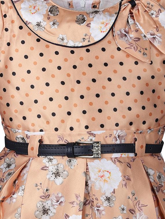 beige floral flared frock - 18058487 - Standard Image - 2