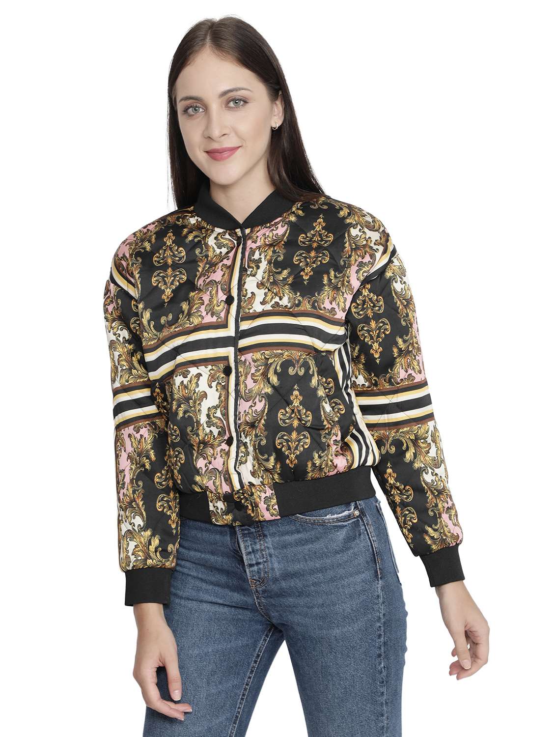 mandarin neck printed jacket