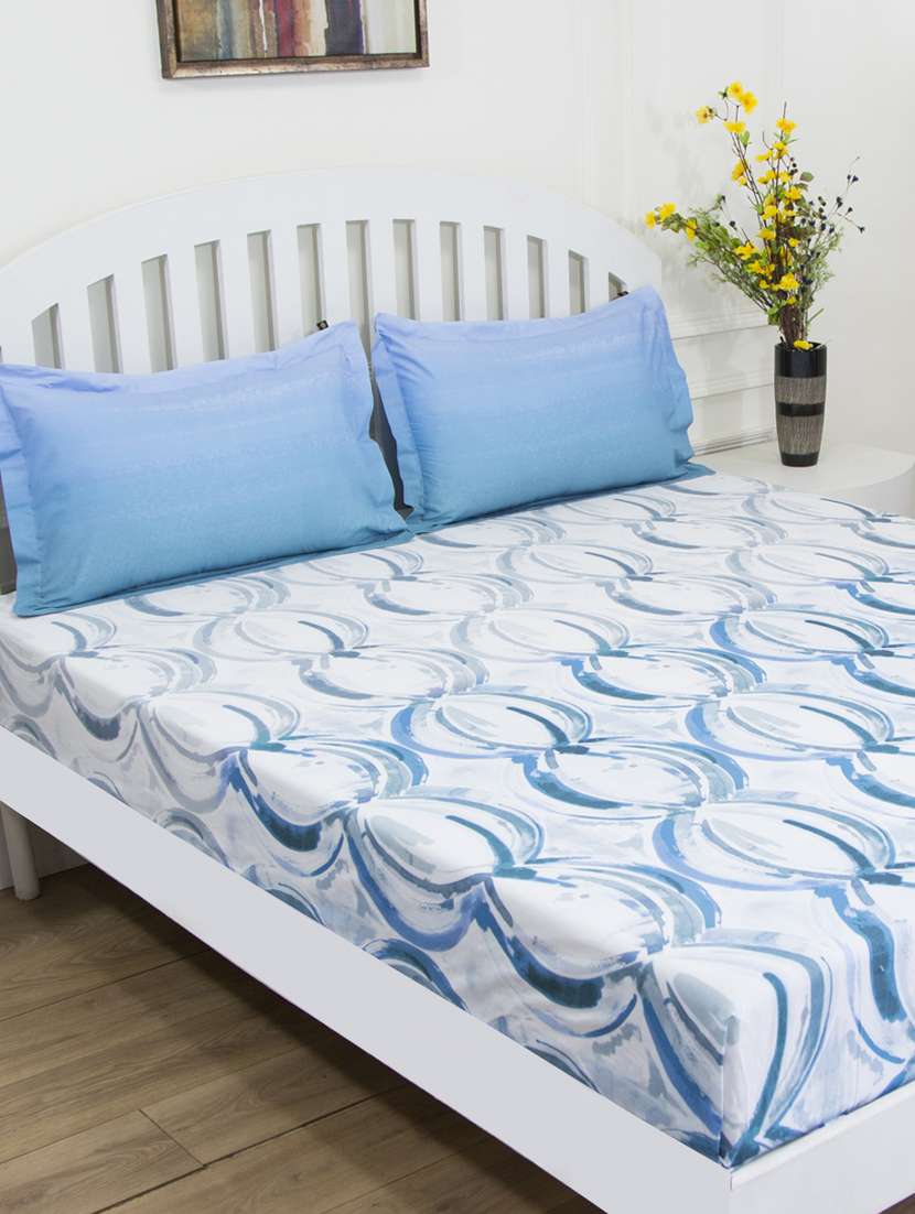 gm geometric 144 tc 100% cotton digital print brown & white double bedsheet with 2 pillow covers