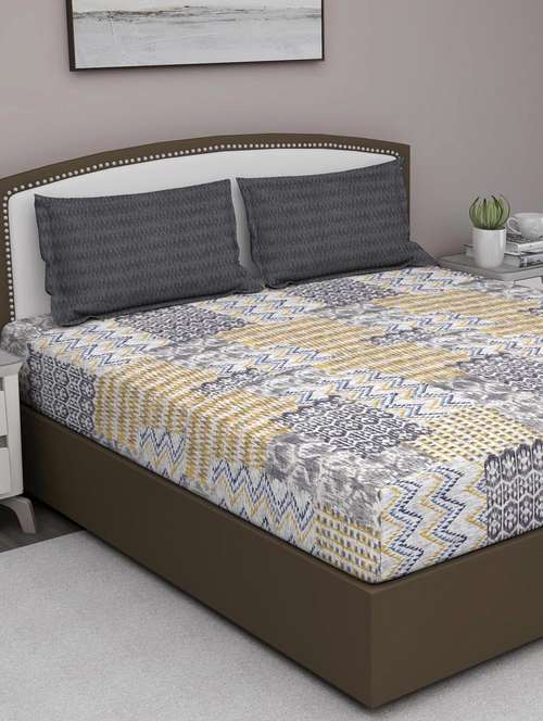 gm abstract 180 tc 100% cotton digital print blue double bedsheet with 2 pillow covers - 18058977 -  Standard Image - 0