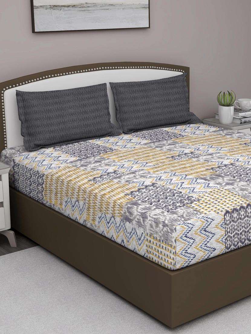 gm abstract 180 tc 100% cotton digital print blue double bedsheet with 2 pillow covers - 18058977 -  Zoom Image - 0