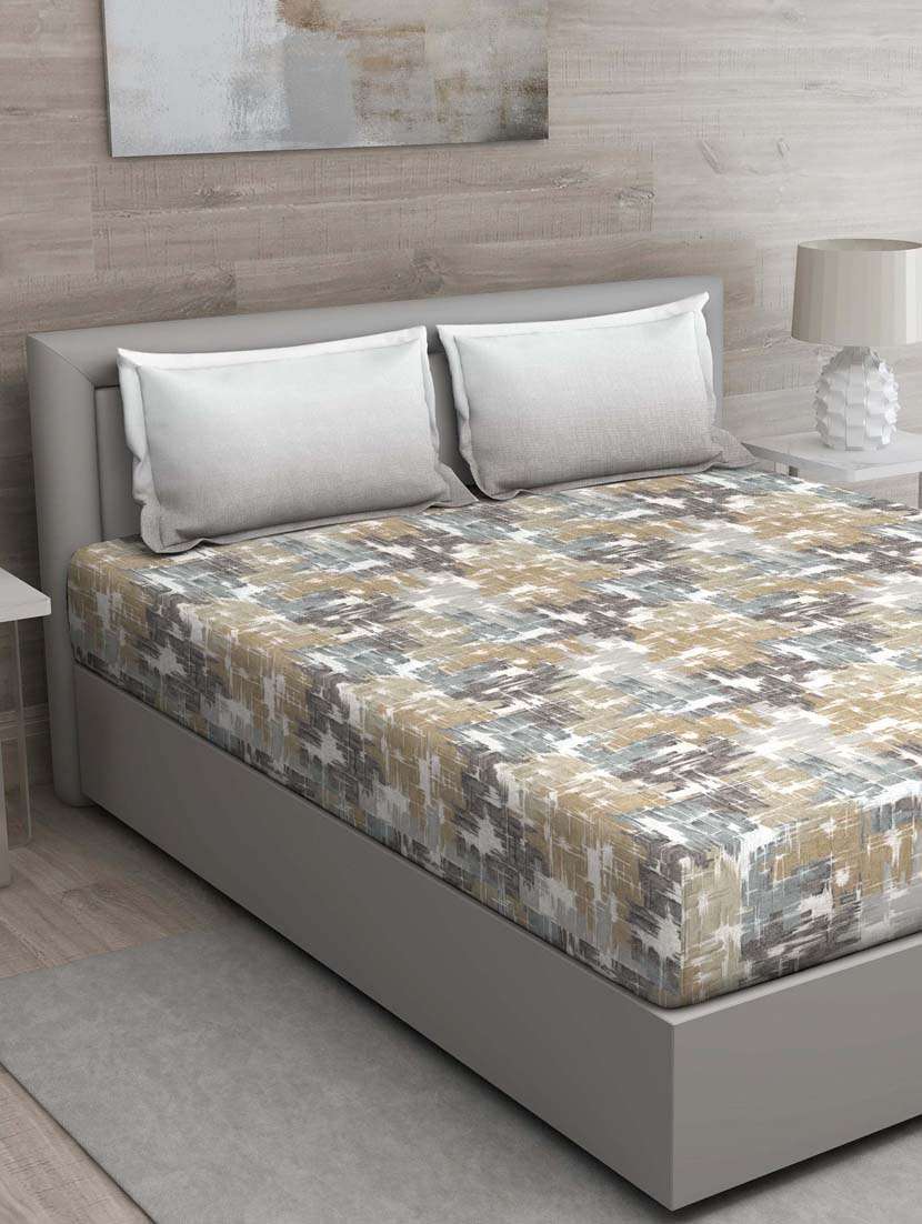 gm abstract 144 tc 100% cotton digital print brown double bedsheet with 2 pillow covers