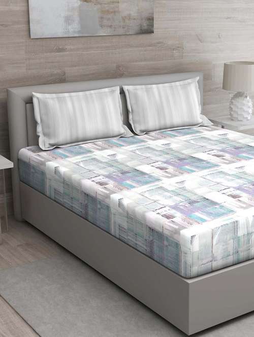 gm geometric 144 tc 100% cotton digital print green double bedsheet with 2 pillow covers - 18059045 -  Standard Image - 0