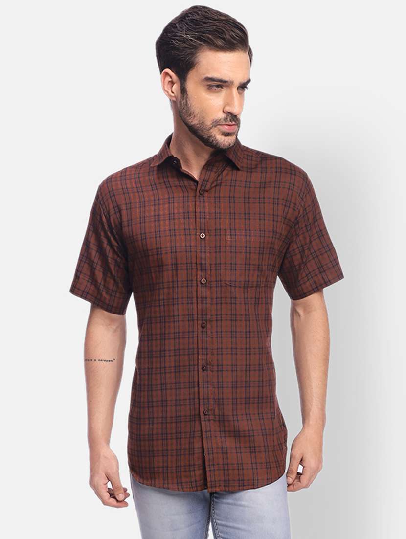brown checkered casual shirt