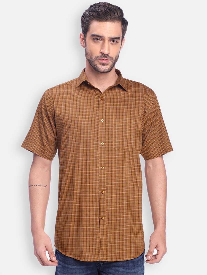brown checkered casual shirt