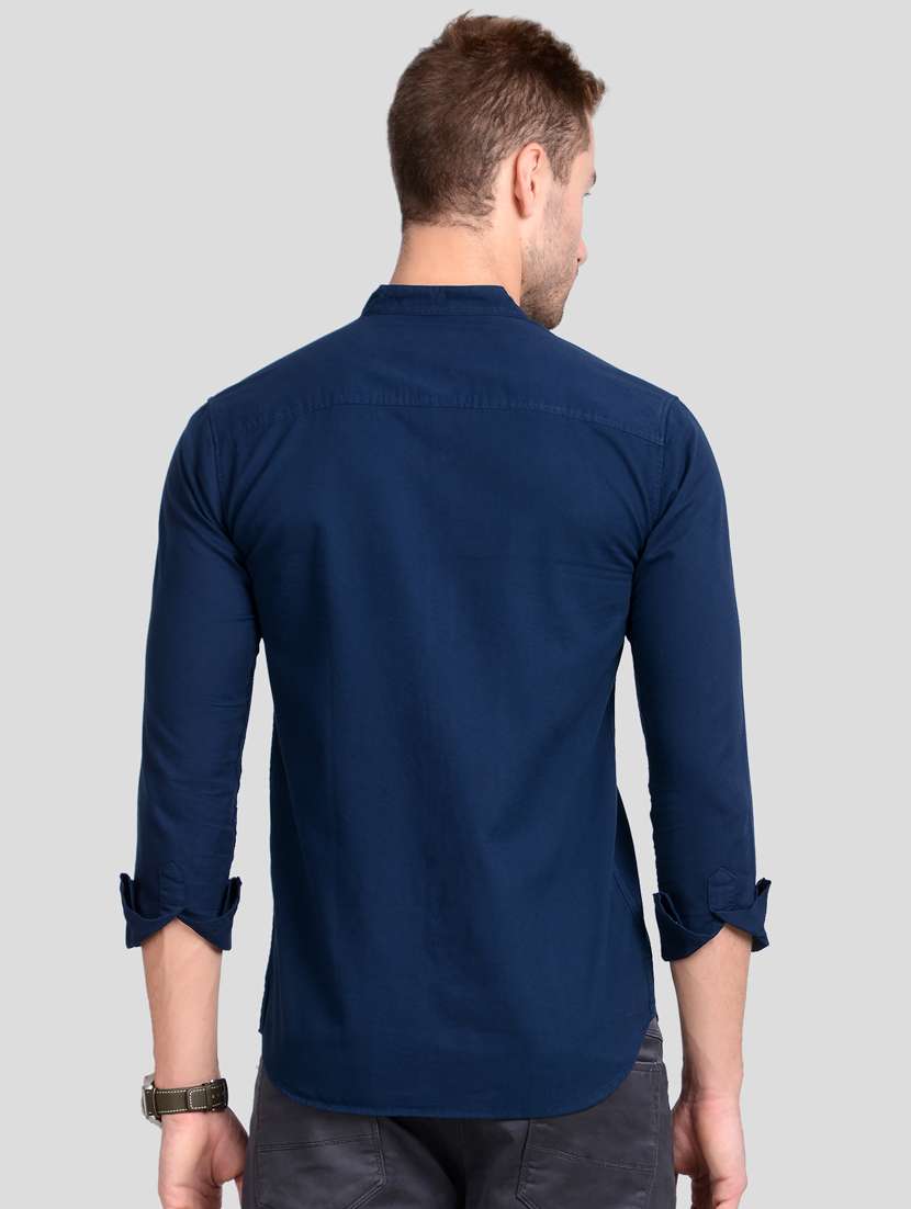 navy blue solid casual shirt - 18066149 -  Standard Image - 2