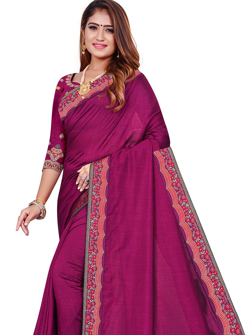 solid bordered saree with blouse - 18066391 - Standard Image - 2