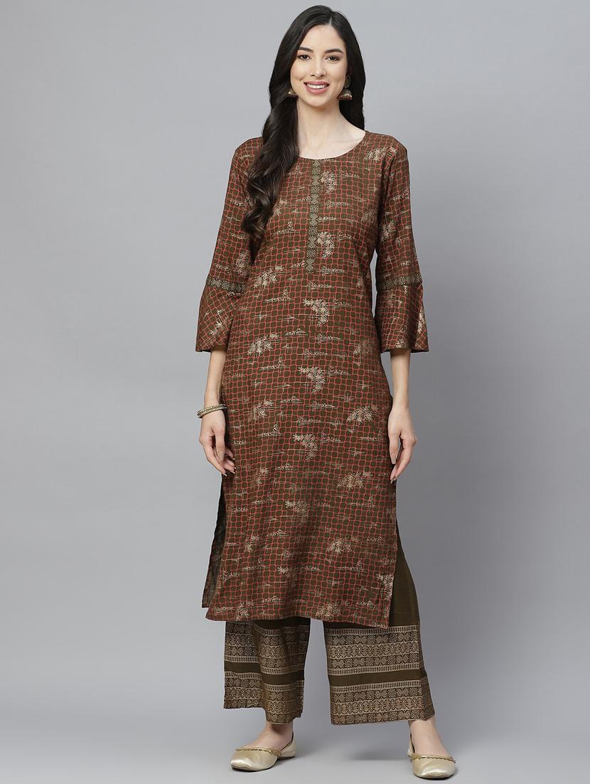 green rayon kurta palazzo  set