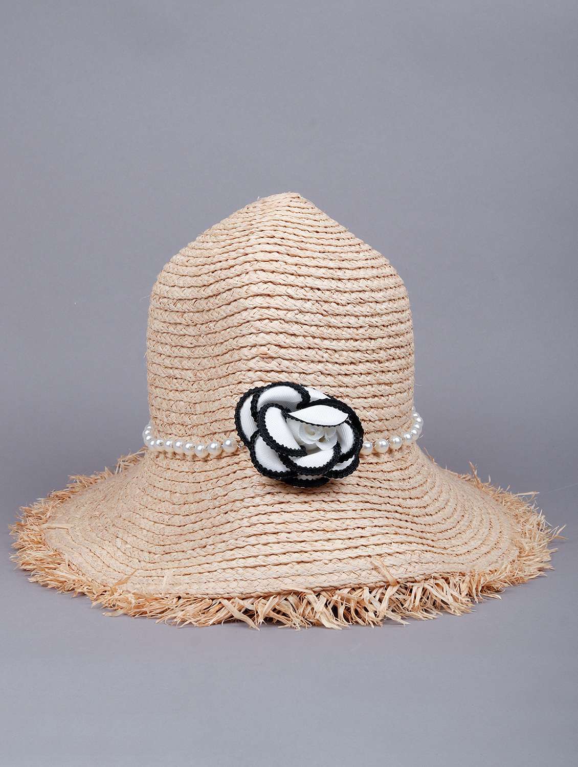 pearl chain with floral pendant cream bucket hat