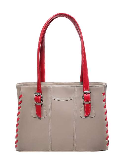 beige solid leatherette regular handbag - 18067061 - Standard Image - 0