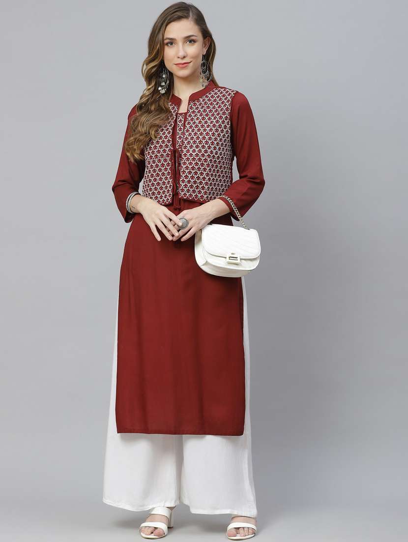 maroon rayon  with jacket kurta