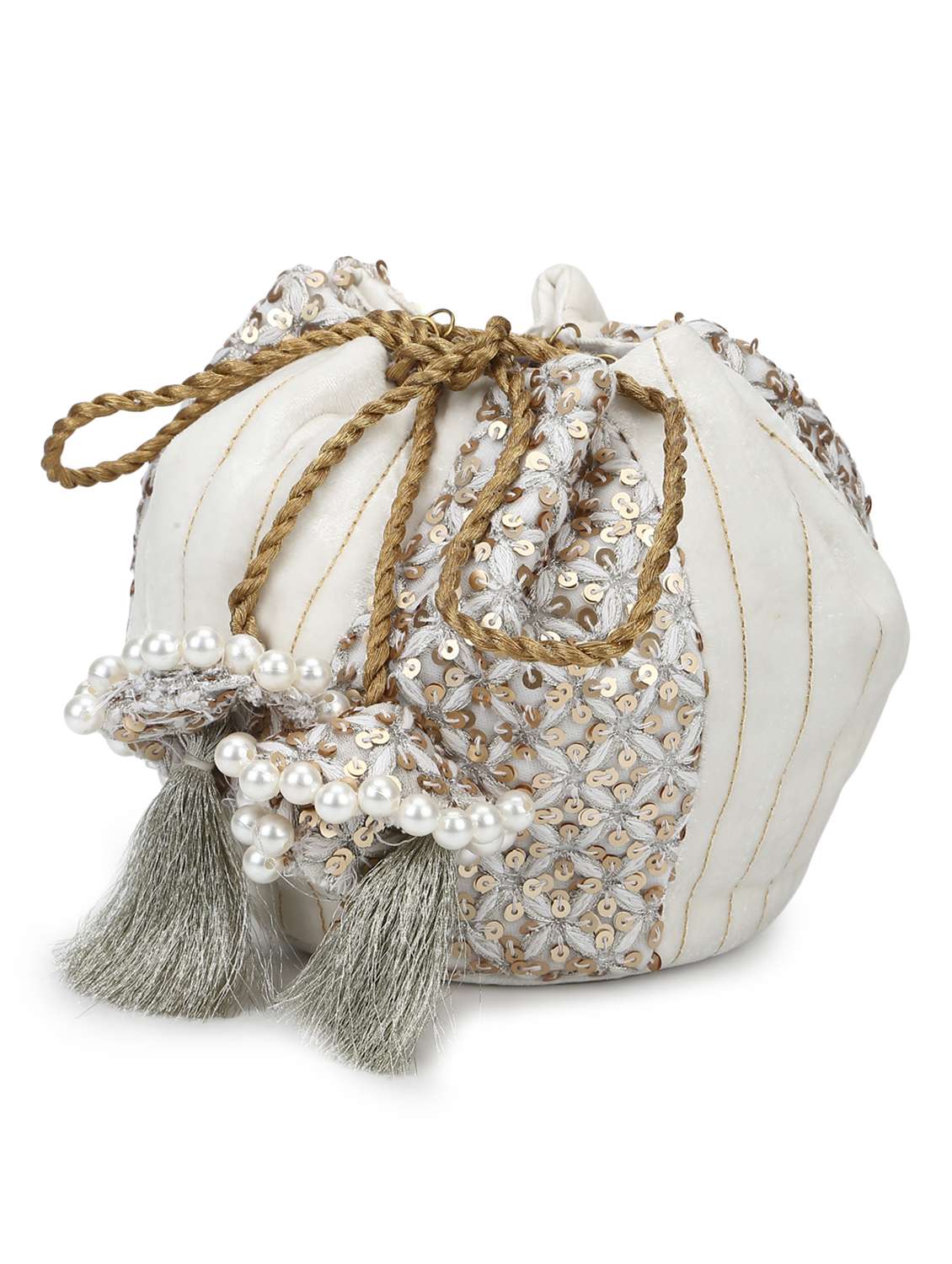 white cotton polyester blend ethnic potli