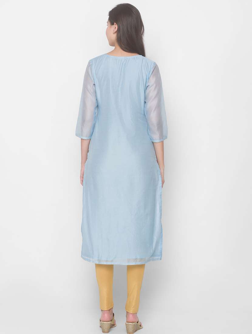 grey chanderi straight kurta - 18068188 -  Standard Image - 2