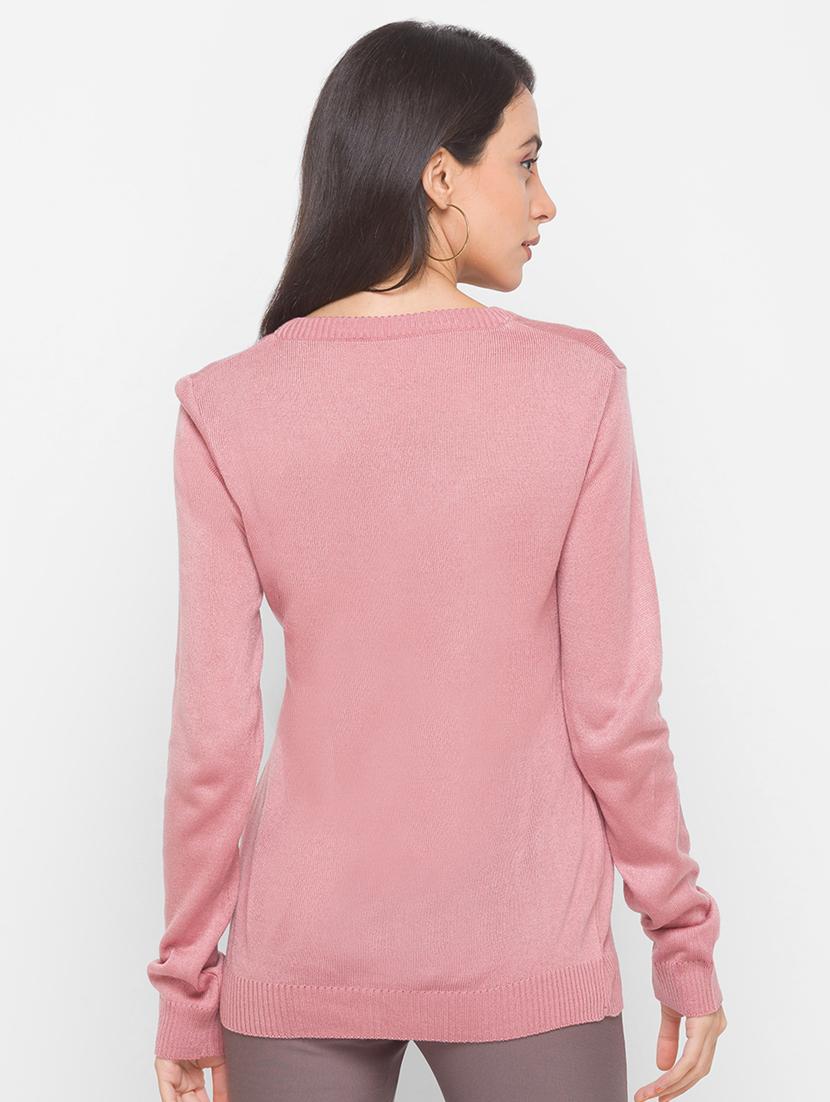 v-neck solid pink acrylic pullover - 18068274 - Standard Image - 2