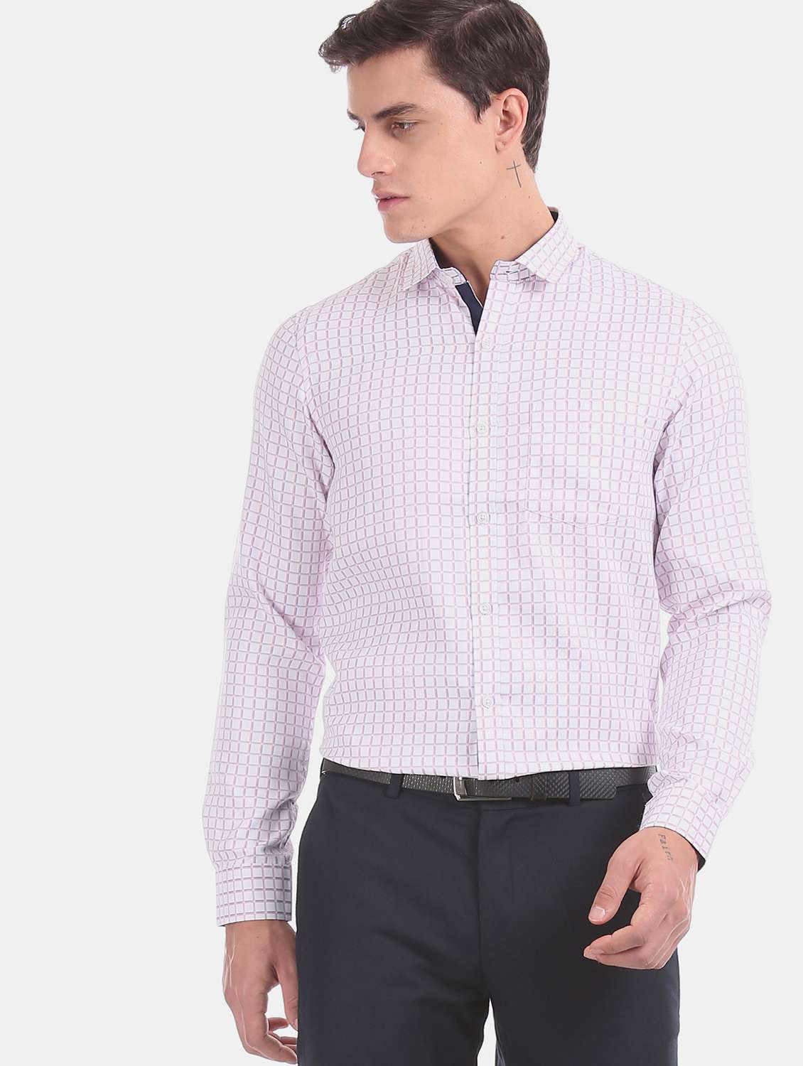 white checkered formal shirt