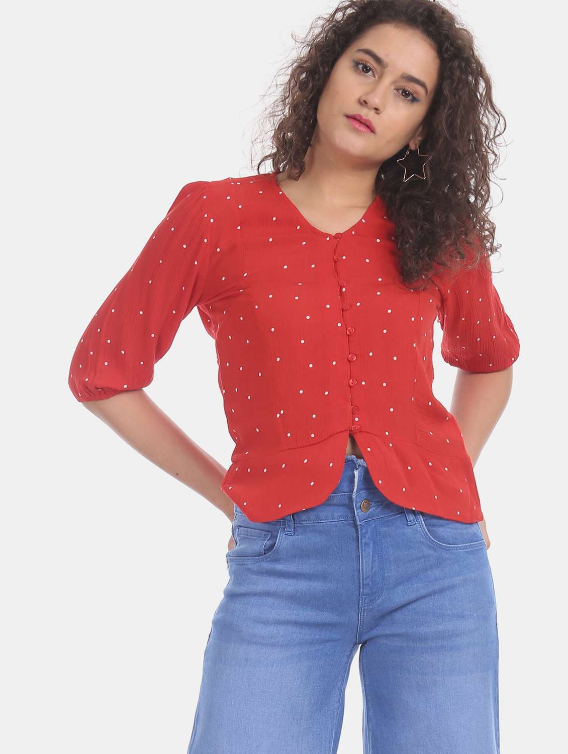red rayon regular top