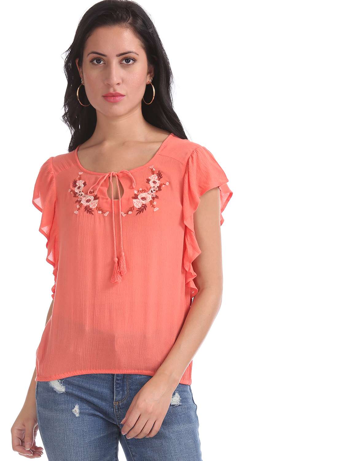 Red Rayon Regular Top