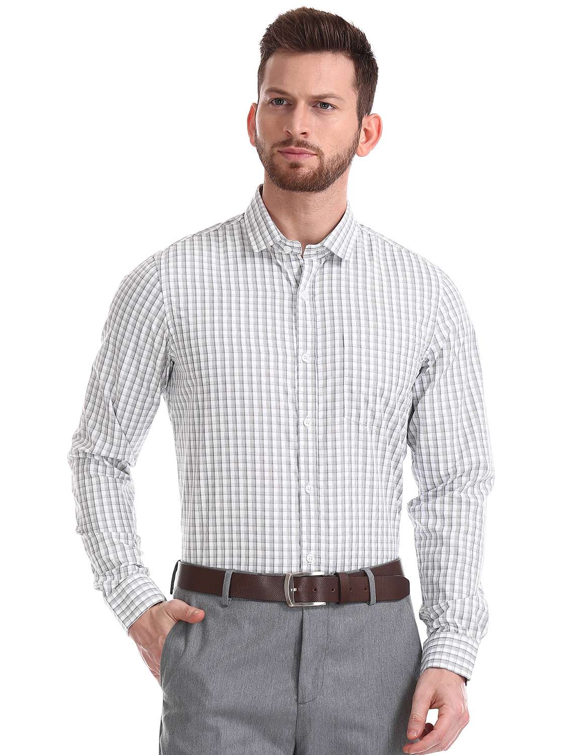 white checkered formal shirt