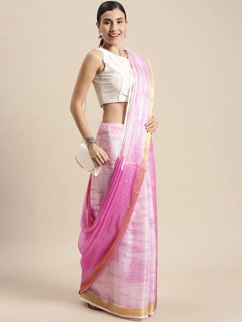 women's tie & dye white colored saree with blouse