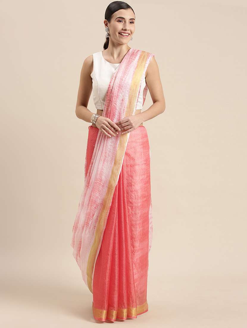 women's self design peach colored saree with blouse