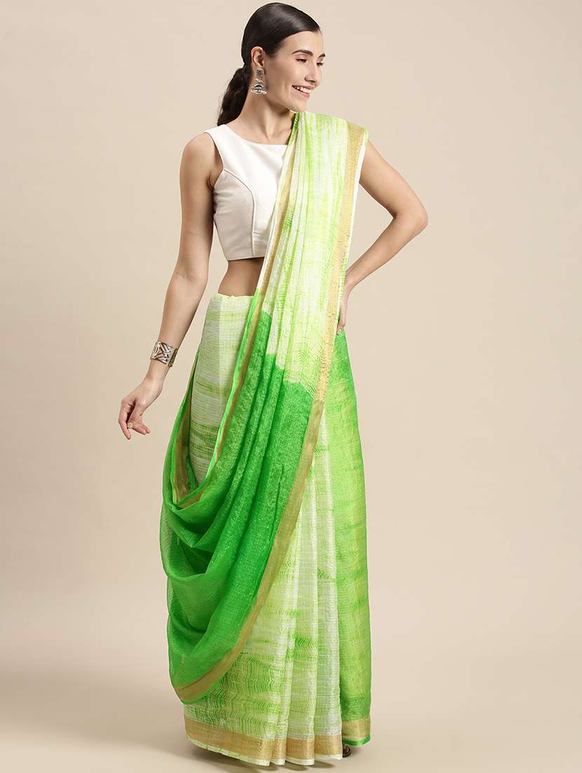 women's tie & dye green colored saree with blouse