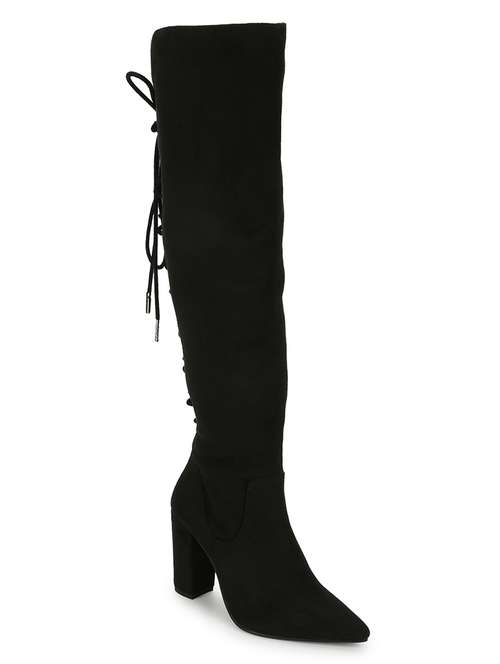 black suede knee length boots - 18076000 - Standard Image - 0