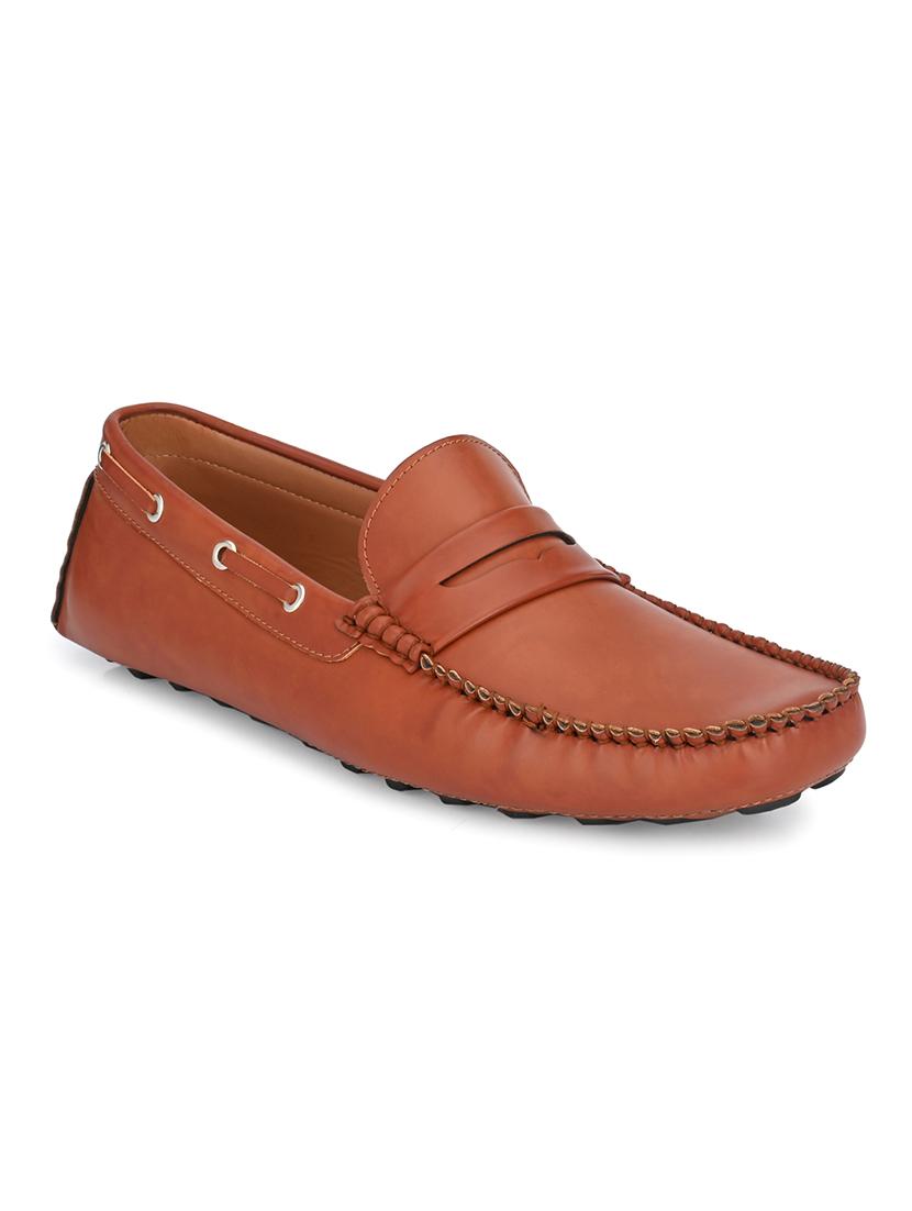 tan synthetic slip on loafers