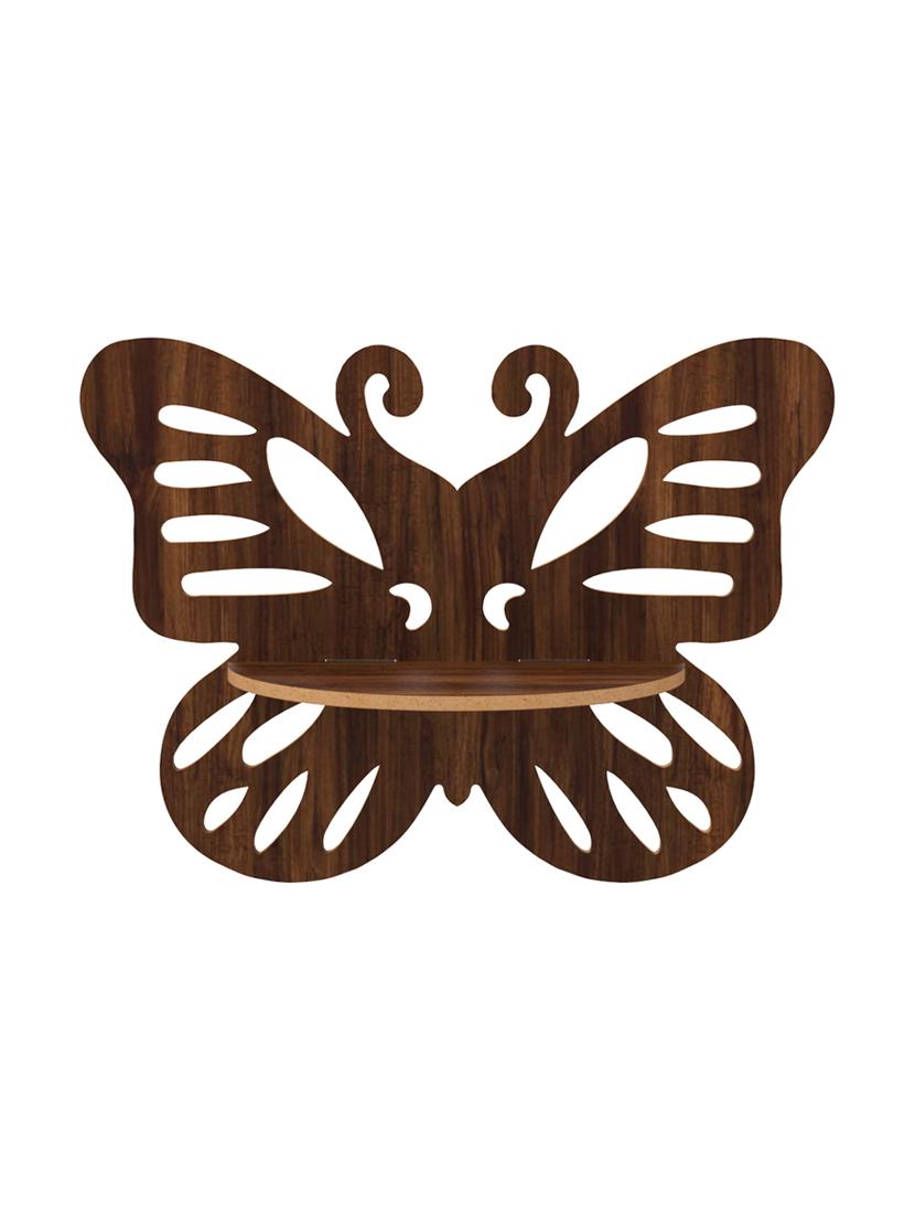 home sparkle butterfly shaped wall shelf mdf wall shelf rack wall mounted floating shelves (dark brown) - 18078310 - Standard Image - 2