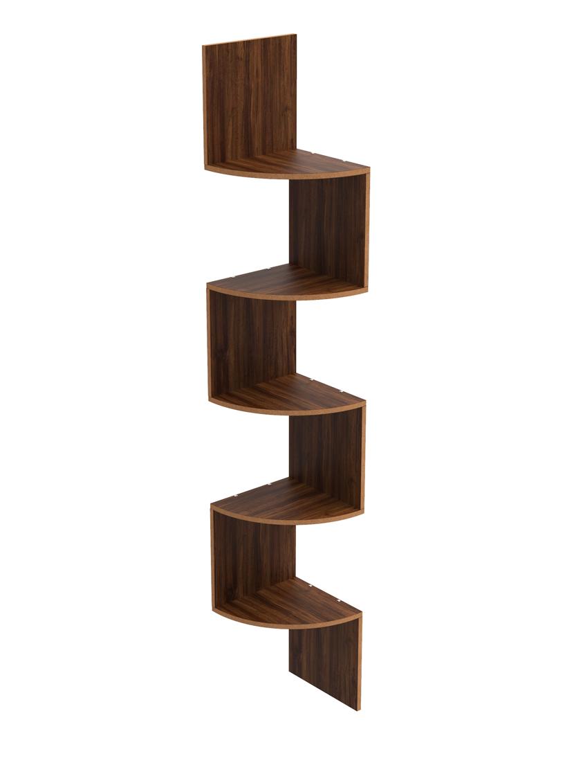 home sparkle wooden zig zag wall shelves corner shelf for living room (dark brown) - 18078314 - Standard Image - 2