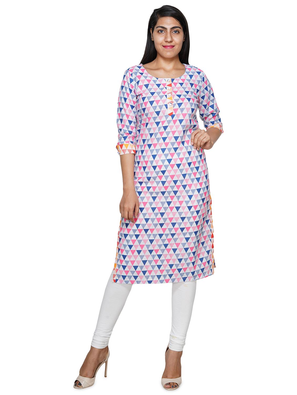 multi colored geometric print straight kurta - 18079407 - Zoom Image - 0