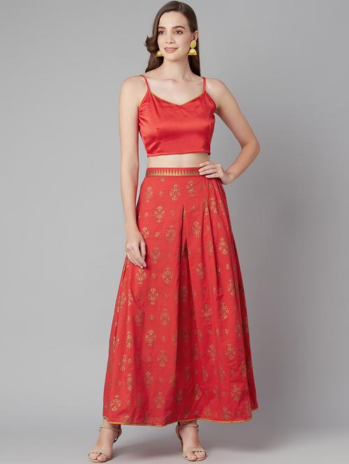 red satin skirt top set - 18079721 - Standard Image - 0