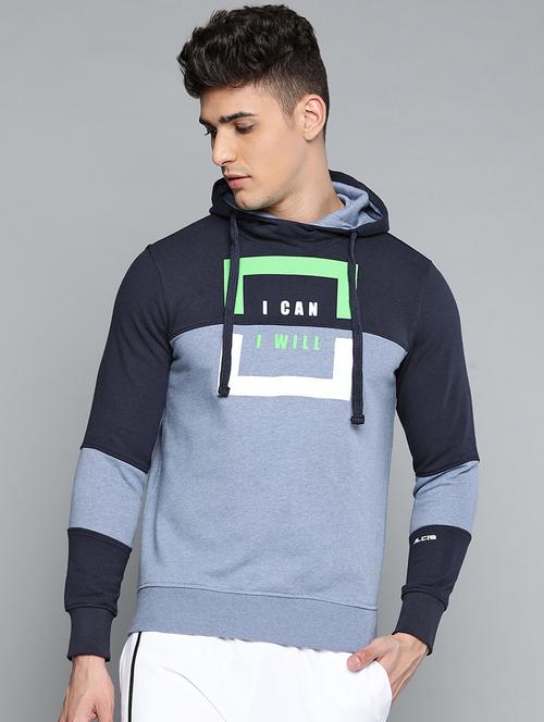 blue chest-printed color blocked sweatshirt - 18079750 - Standard Image - 0