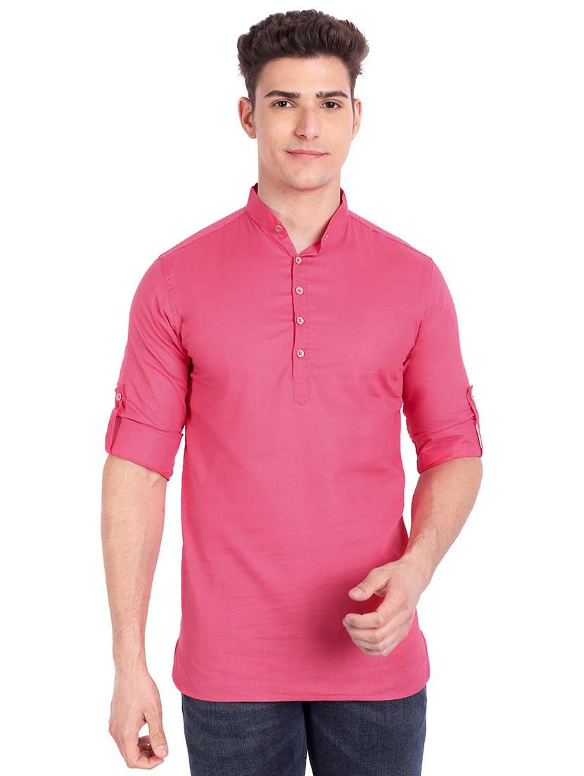 pink solid short kurta