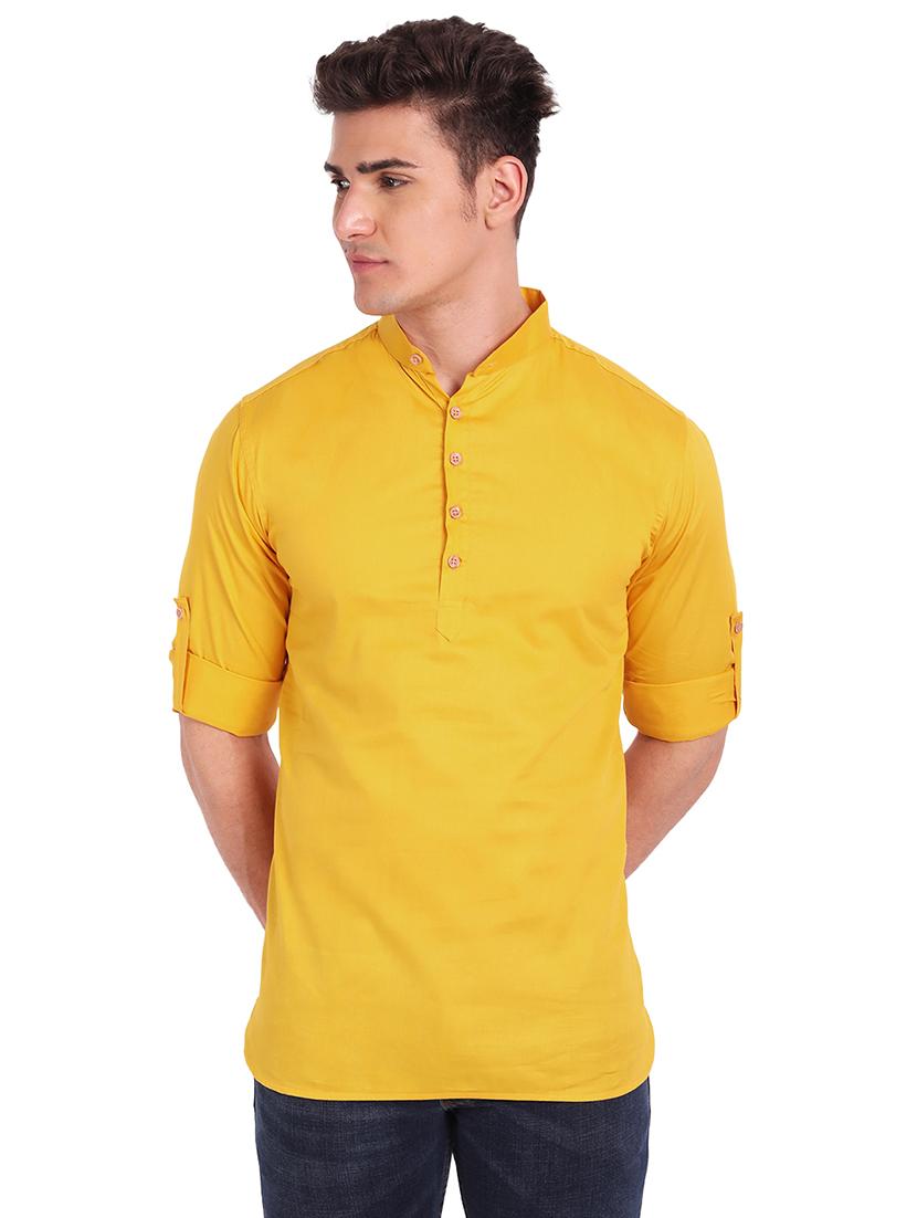 mustard solid kurta - 18079840 - Zoom Image - 0