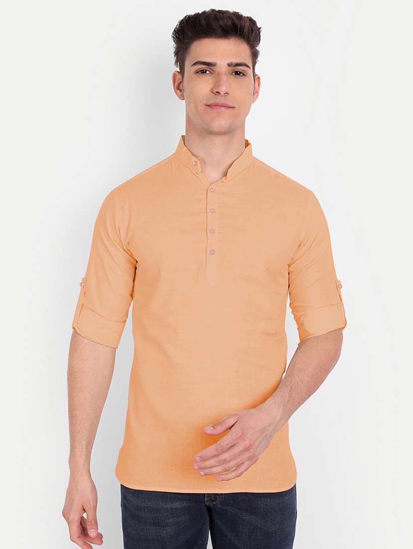 peach solid kurta