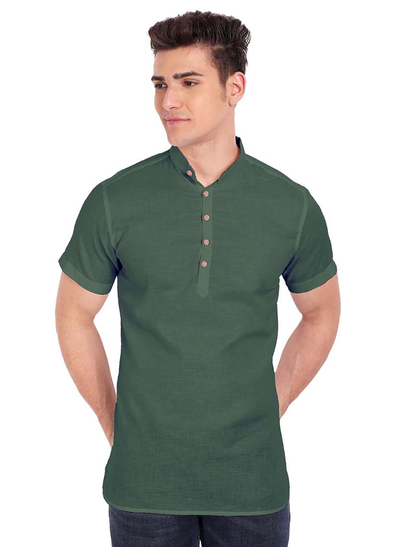 green solid short kurta 
