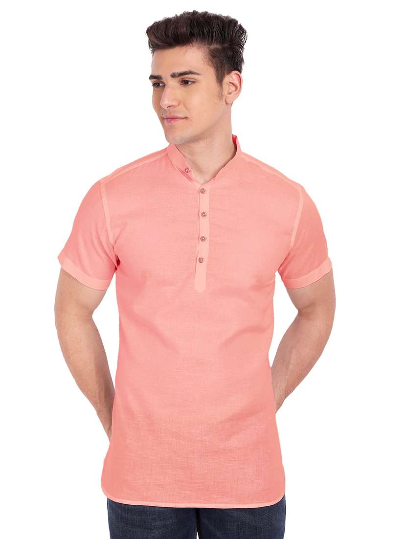 peach solid short kurta 