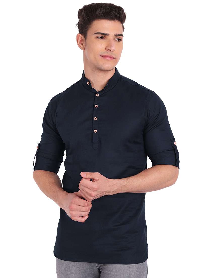 navy blue solid short kurta