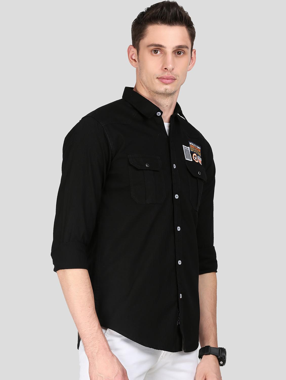 black solid casual shirt - 18079945 - Standard Image - 2